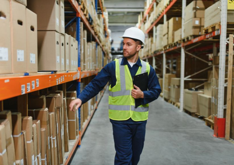 Warehouse worker with clipboard